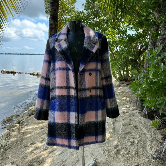 Elle Aubry Womens Pink Purple Black Wool Blend Peacoat Jacket Coat Size 10 - Picture 4 of 5